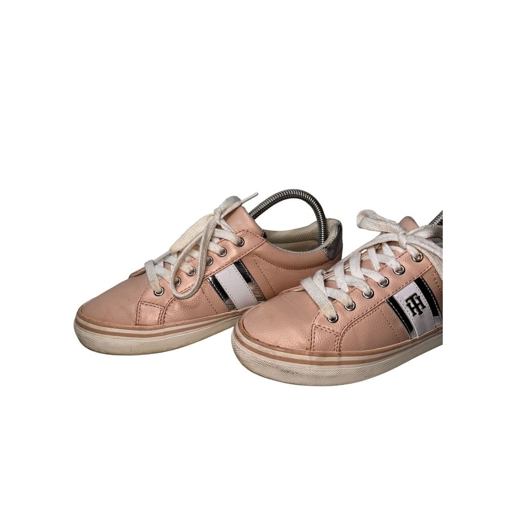 Tommy Hilfiger Womens Pink Leather Sneakers With White Laces & Metallic Accents - Picture 5 of 10